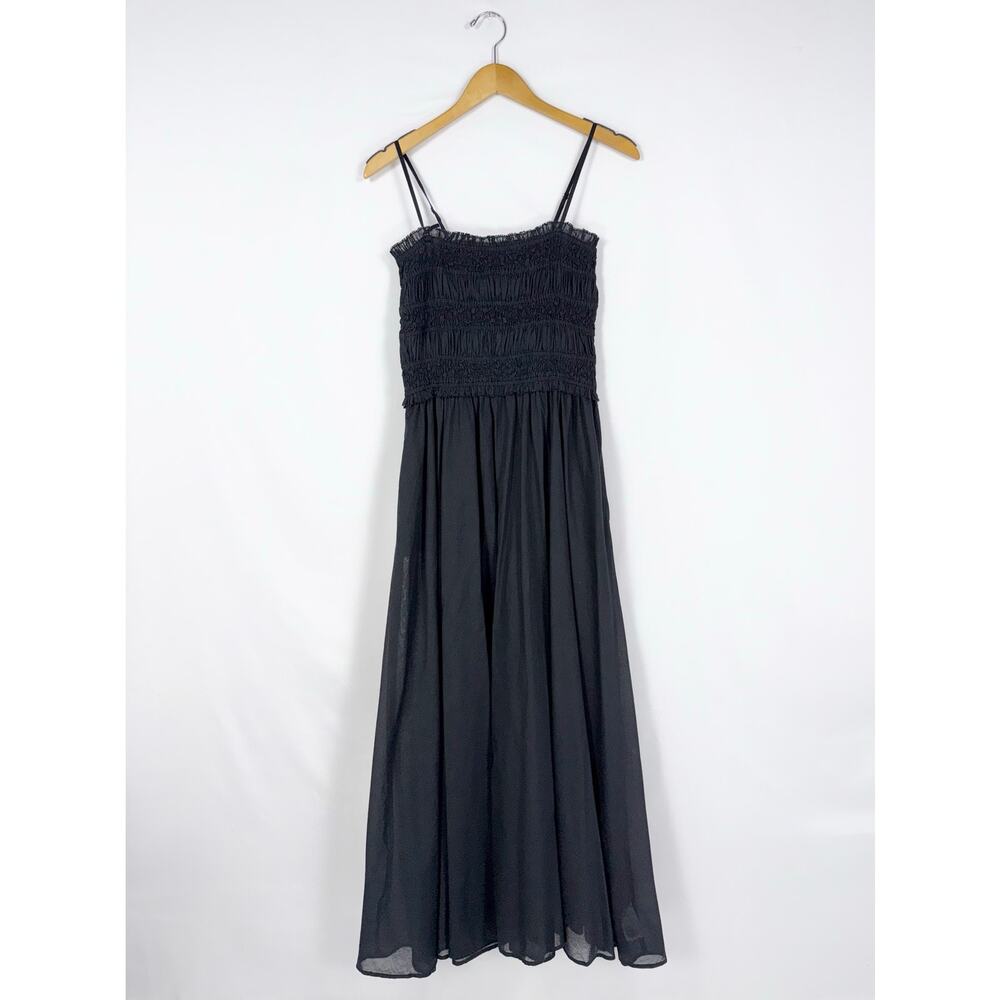 J Crew Women's Smocked Cotton Voile Maxi Dress Medium Black - Picture 2 of 16